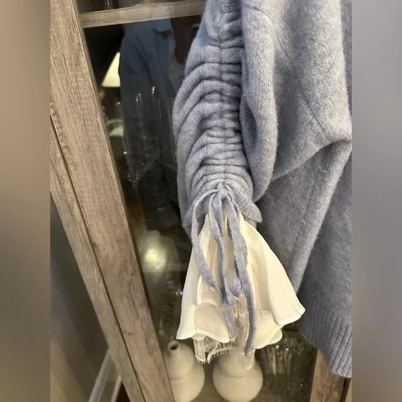 Cinq à Sept Atlas Wool Ruffle-Cuff Cardigan Light Blue Size Medium SEE DETAILS - Picture 5 of 15